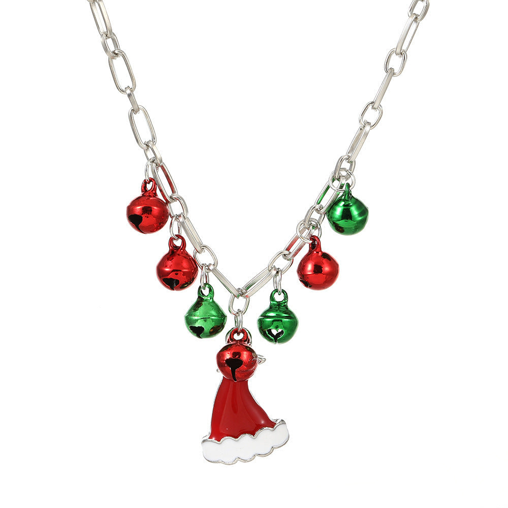 Women's Cartoon Oil Dripping Snowman Bell Clavicle Chain Long Sweater Necklaces - Christmas hat MegaBDM