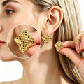 Square Block Irregular Texture Design Sense Niche Stud Earrings - Silver Twisted Square Earrings MegaBDM