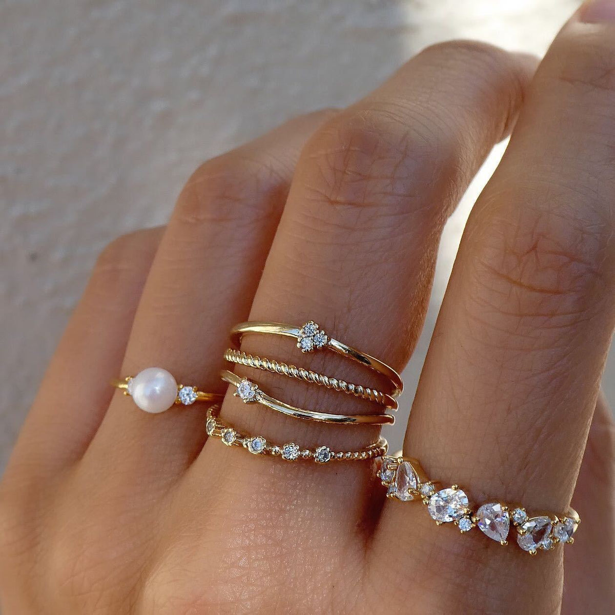 Star Moon Love Leaf Set Female Light Luxury High-grade Rings - HS1316-5 / One Size MegaBDM