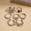 Rose Flower Love Pearl Light Luxury High Sense Ring - 8# Ring-Silver (7-Piece Set) MegaBDM
