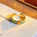 Chinese Style Sealing Enamel Drop Oil Gourd Flower Open National Ring - JZ6117 / Adjustable Opening MegaBDM