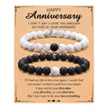 Couple Pair Suit Black White Beaded Bracelets - Anniversary Stainless Steel Accessories with Card MegaBDM