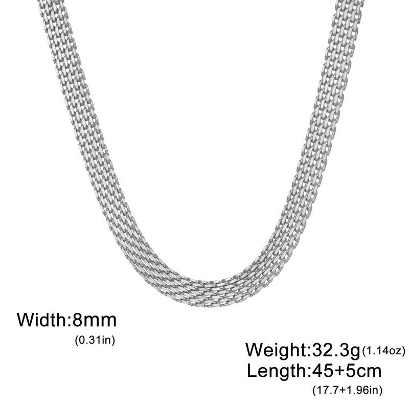 Woven Snake Bones Chain Light Luxury High-grade Titanium Steel Clavicle Necklace - 8mm Mesh Necklace Steel Color MegaBDM