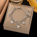 Titanium Steel Female Gold Fashion Light Luxury High Bracelets - [E138] Butterfly Double-Layer Bracelet, Steel Color MegaBDM