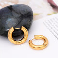 Women's Heavy Texture Round Stainless Steel Ear Clip Earrings - Gold 1 / Inner Diameter 12mm (Manual Finishing Polish) MegaBDM