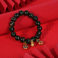 Gray Colored Glaze Chinese Style Colorful Swallowing Gold Bracelet - Green Duobao + Swallowing Gold Beast / 10mm MegaBDM