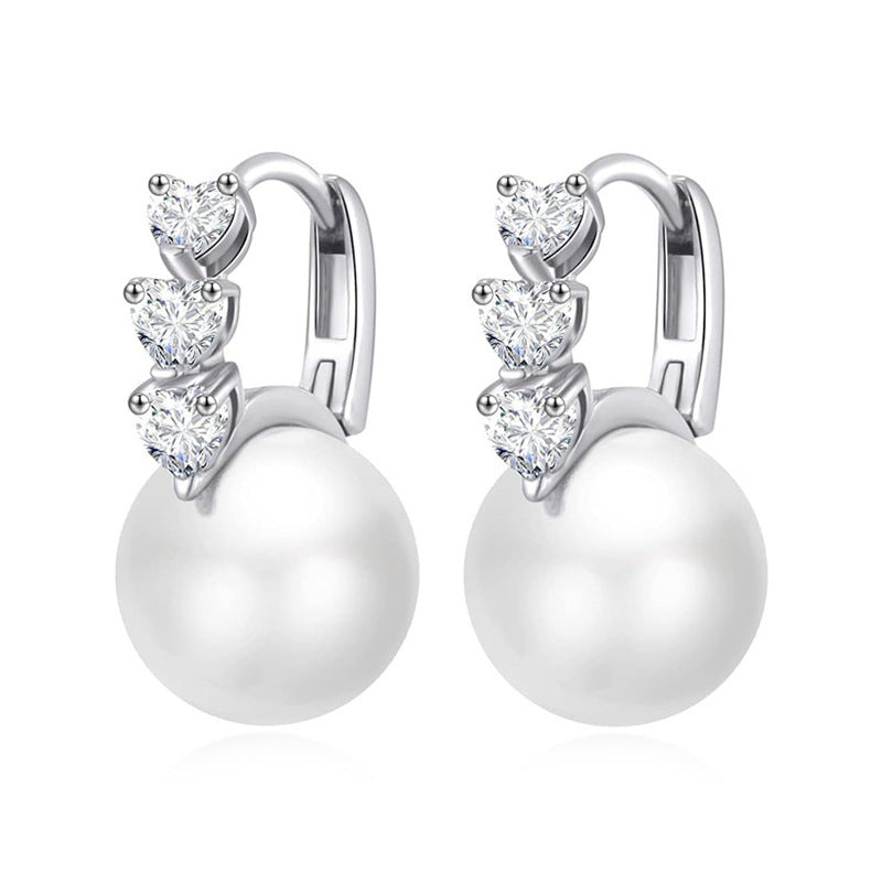 Shi Glossy Pearl Geometric Elegant Graceful Earrings - E3778 White Gold Color MegaBDM