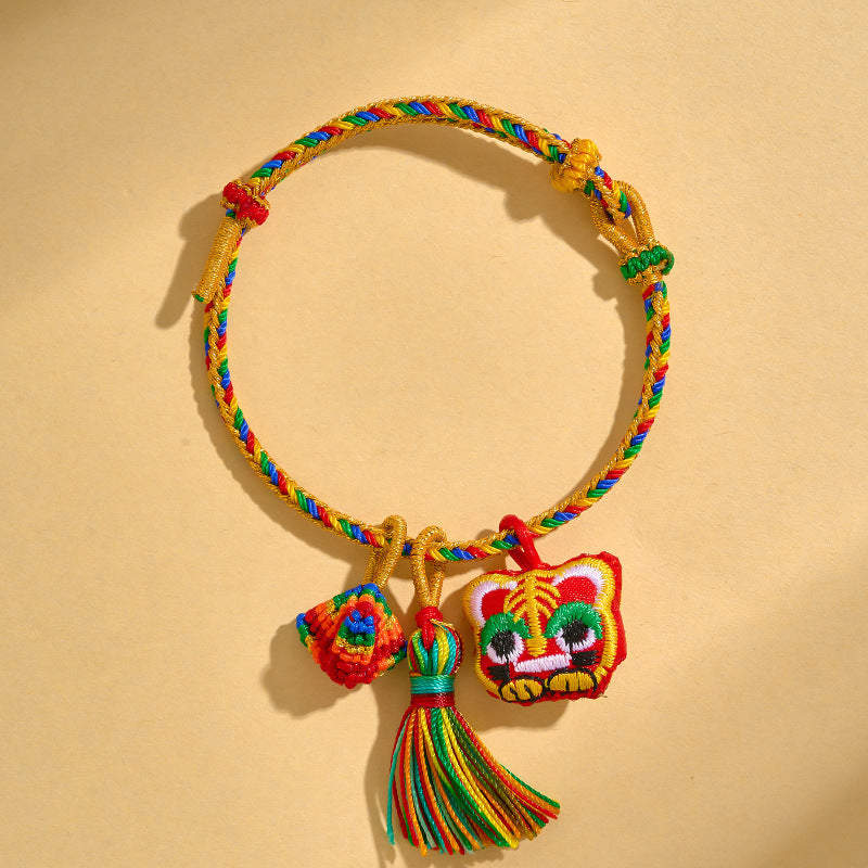 Children's Dragon Boat Festival Colorful Rope Hand-woven Small Bracelets - JS Blue (Premium Tiger‑Shaped Zongzi Tassel) MegaBDM