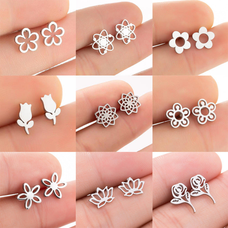 Lotus Ear Bone Hollow Origami Stainless Stud Earrings MegaBDM