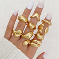 Women's Exaggerated Personalized Gold Irregular Oval Heart-shaped Open Rings - 9-Piece Set HS2099-14 MegaBDM