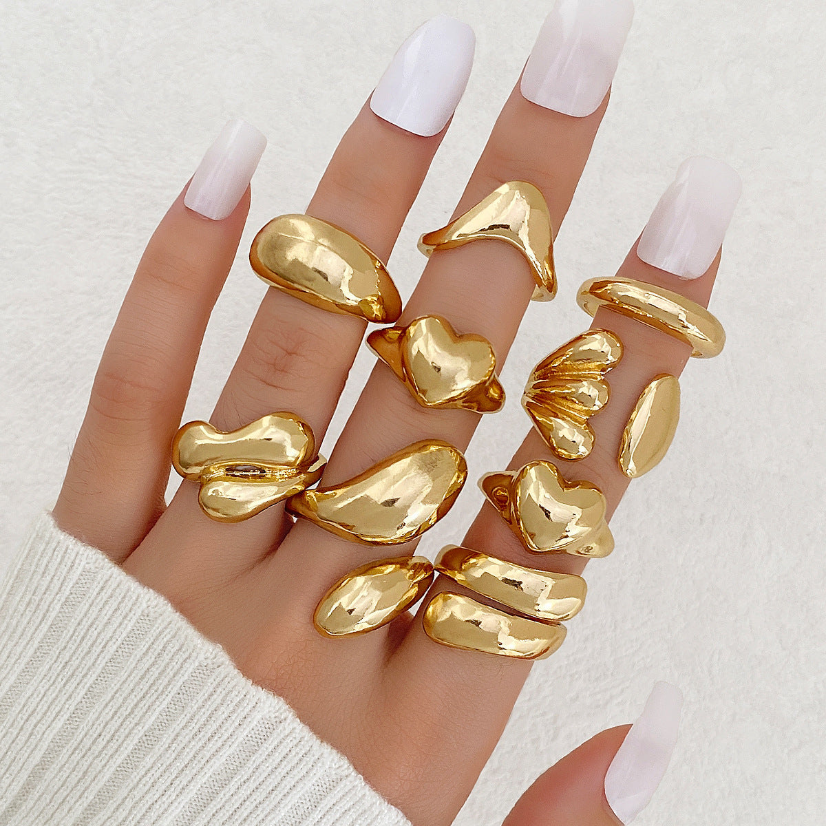 Women's Exaggerated Personalized Gold Irregular Oval Heart-shaped Open Rings - 9-Piece Set HS2099-14 MegaBDM