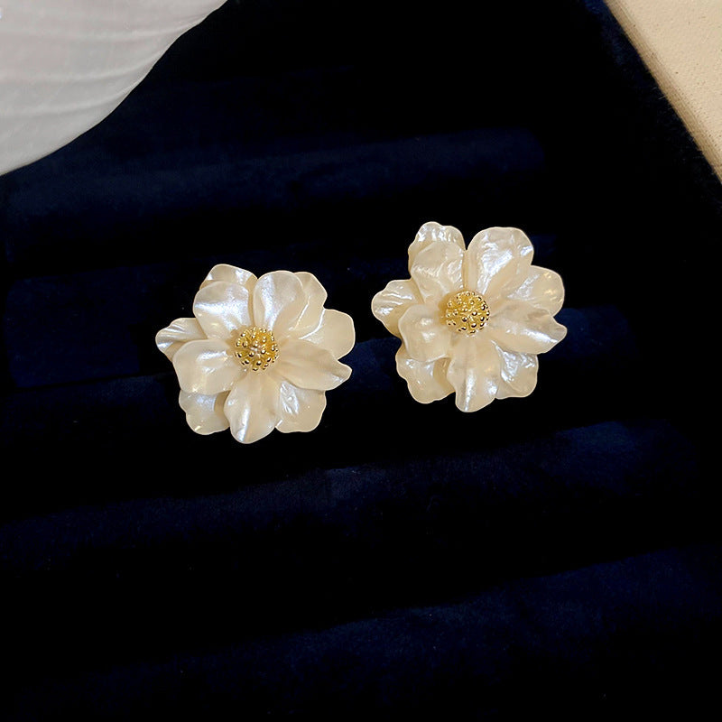 Women's Style Refined Zircon Flower Pearl Light Luxury High-grade Ear Earrings - 3# Steel Needle-White-Gold MegaBDM