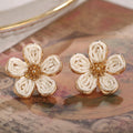 Raffia Flower Small Fashion Hand-woven Simple Earrings - Beige MegaBDM