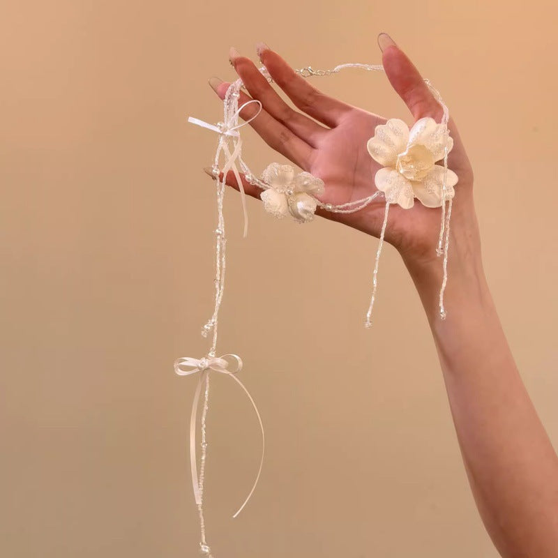 Romantic Purple Flower Pearl Long Twin Necklace - 11# Necklace-White MegaBDM