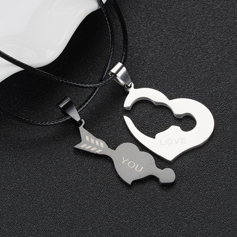 Steel Black White Cat Couple Creative Necklaces - NST-0098 Shot through the Heart Black and White MegaBDM