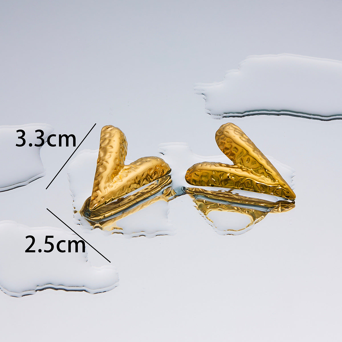 Women's Fashion Exaggerated Titanium Steel Ear High Sense Design Electroplating Stud Earrings - Pleated Heart-Gold MegaBDM