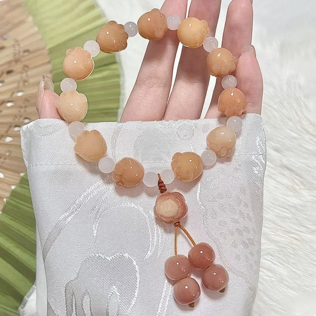 Men's Natural Bodhi Carving Cat's Paw Female Hand Toy Bracelet - Lotus Root Starch Bodhi Root Cat's Paw Camellia Pendant MegaBDM