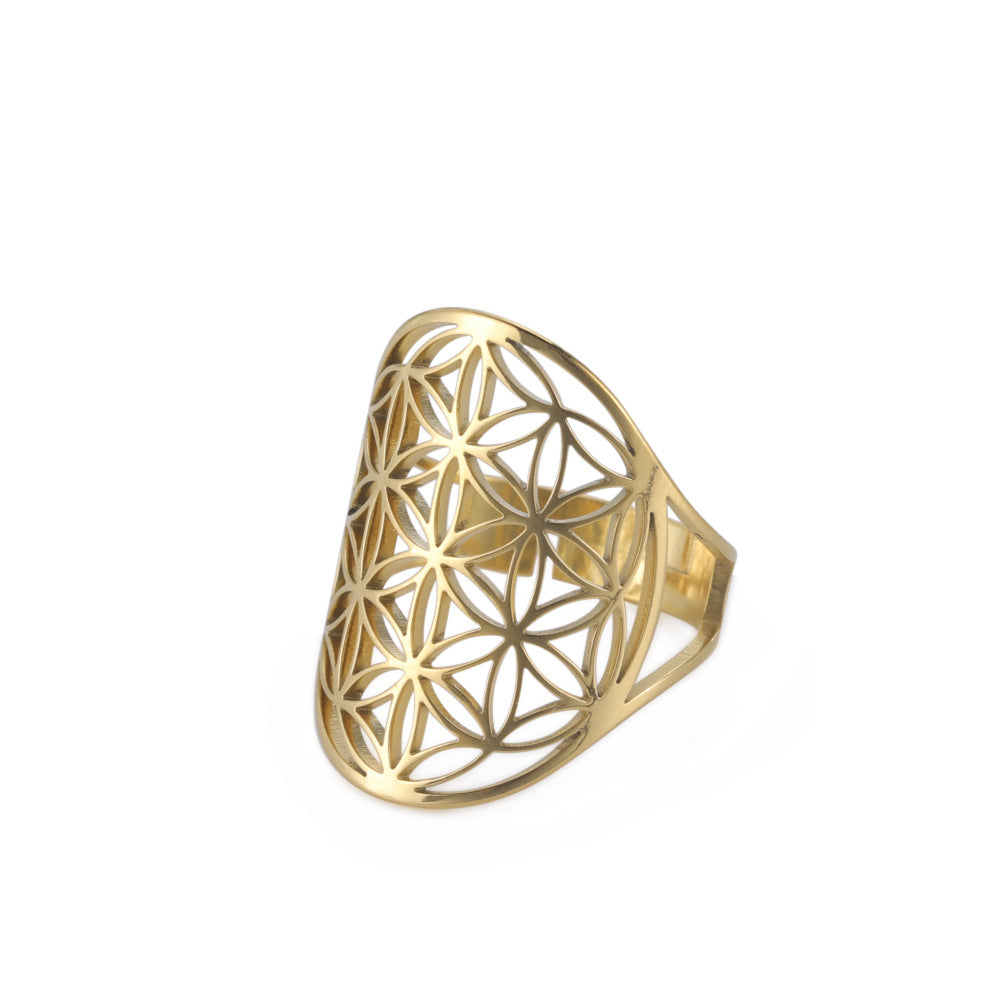 Women's Adjustable Stainless Steel Sacred Geometric For Charm Rings - Golden Fine Oval Style 2 MegaBDM