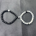 Couple Pair Suit Black White Beaded Bracelets - Heart-Shaped Black and White Stainless Steel Accessories without Card MegaBDM