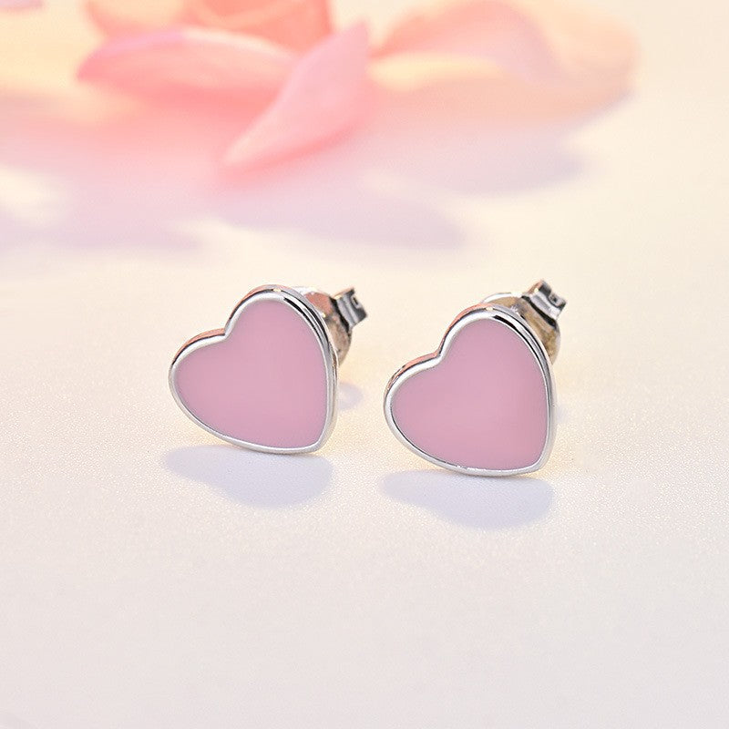Women's Pink Blue Heart-shaped Sweet Temperament Epoxy Ear Rings - E040 Pink MegaBDM