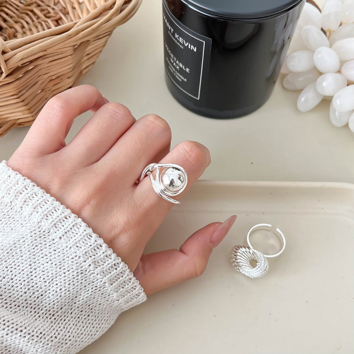 Wind Cold Irregular Geometric Flower Light Luxury High Sense Ring - Ball Ring MegaBDM