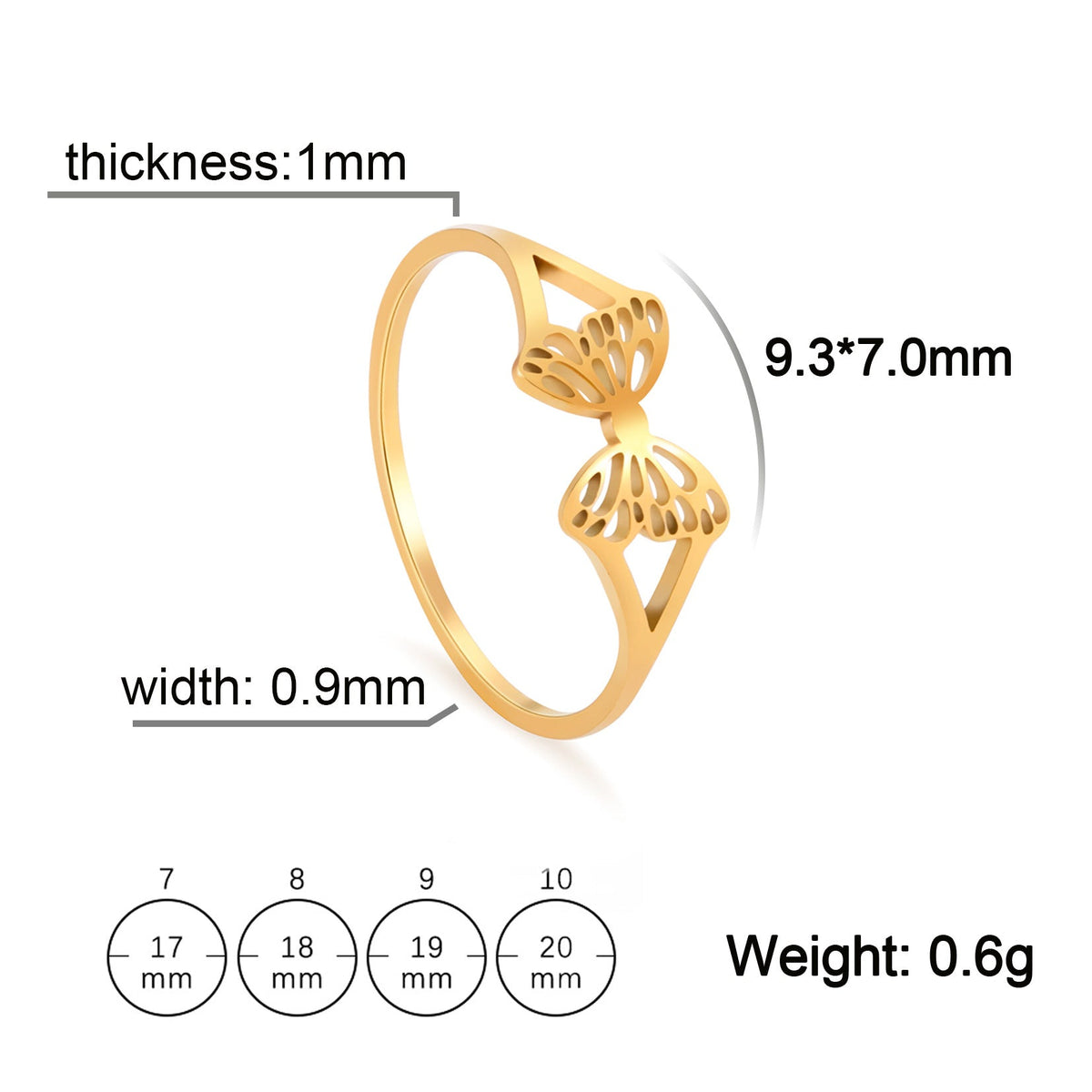 Women's Cute Style Cut Stainless Steel Hollow Butterfly Rings MegaBDM
