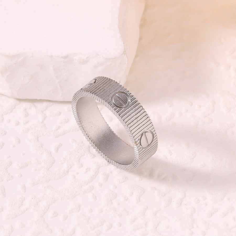 Women's & Men's Screw For Couple Simple Gear Pattern Stainless Rings - 732 Steel Striped Ring (No. 9) MegaBDM