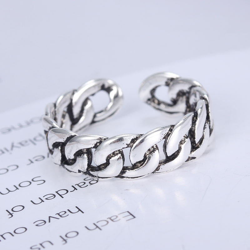 Women's & Men's Punk Heavy Wide Face Abstract Art Open Distressed Street Tide Ring - Chain Chain 31 / Adjustable Opening MegaBDM