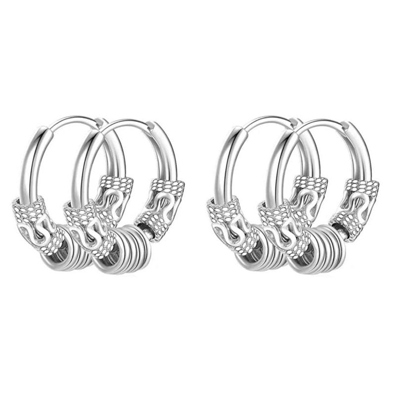 Tassel Dragon Pattern Circle Totem Retro Trendy High Sense Ear Rings - With Circle 14*2.5 Steel Color (Single) MegaBDM