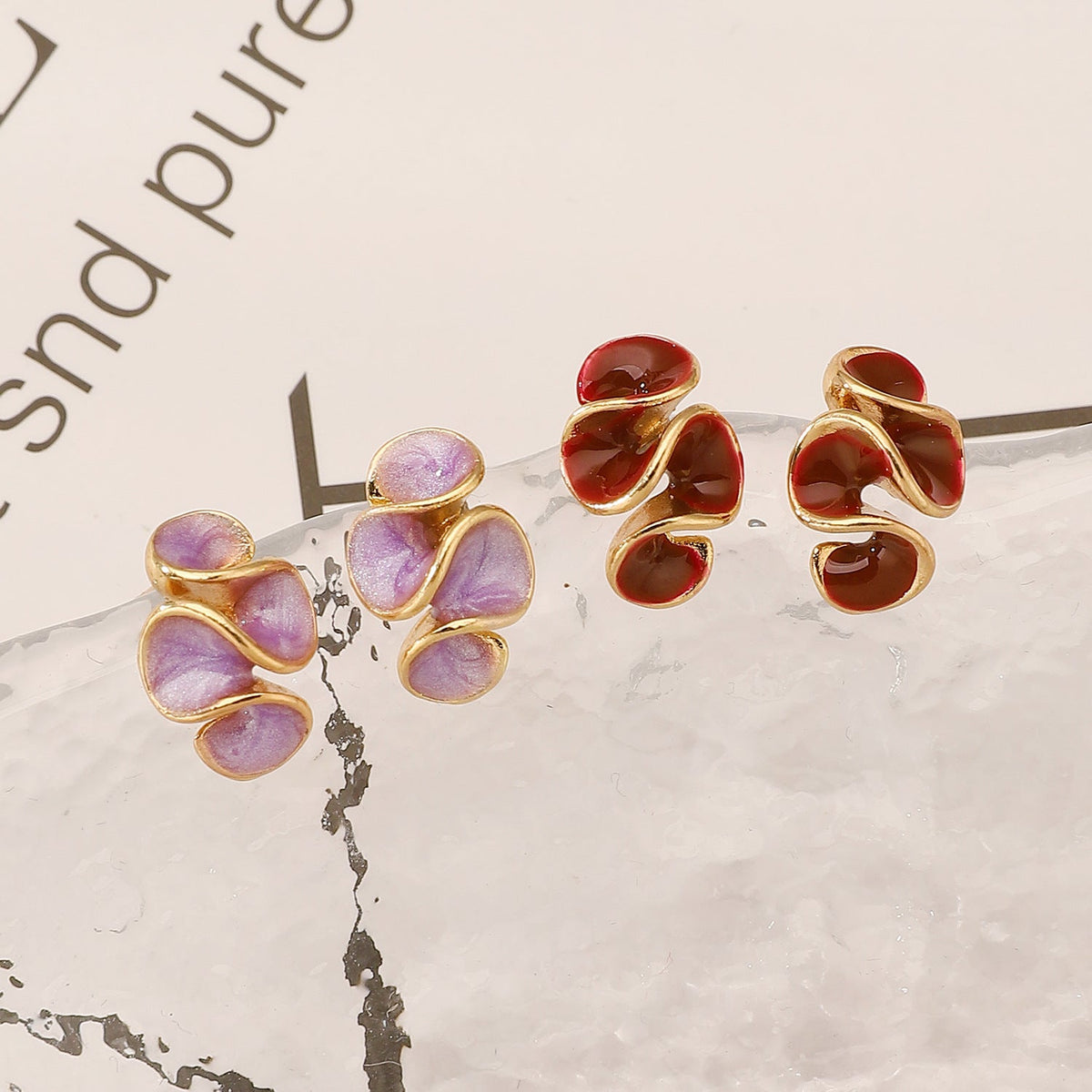 Women's Ruffled Oil Dripping Pleated Ear Cream Sweet Style Flower Enamel Stud Earrings MegaBDM