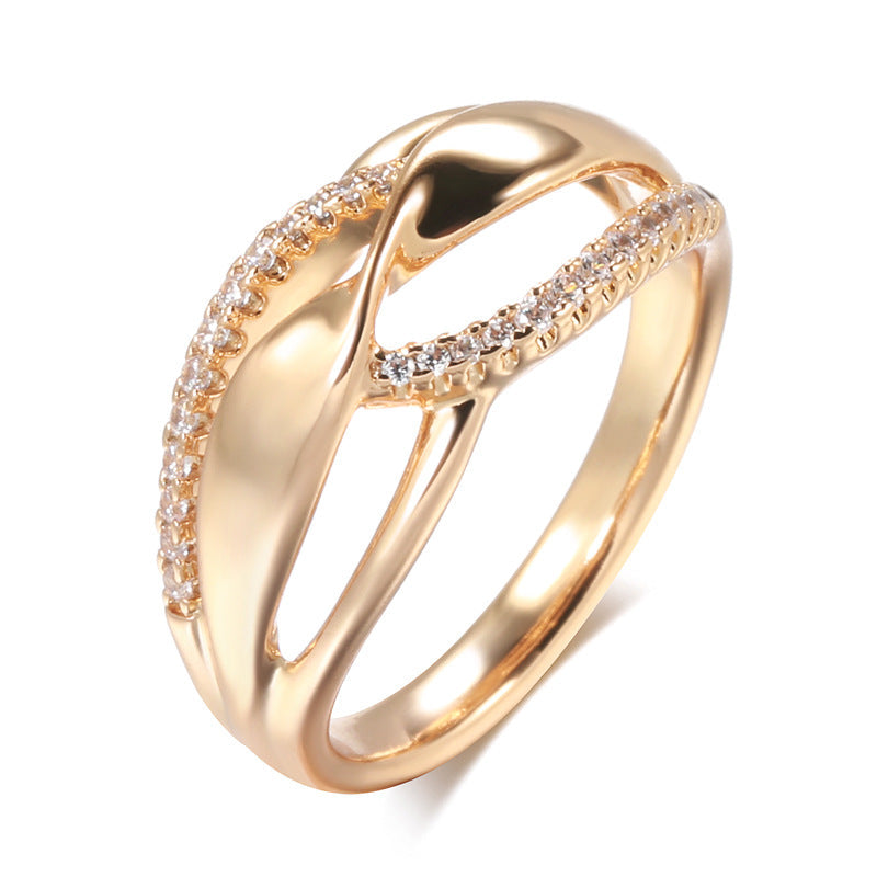 Gold Trendy Personality Twisted Glossy Inlaid Rings - Z0548 Rose Gold / No. 6 MegaBDM