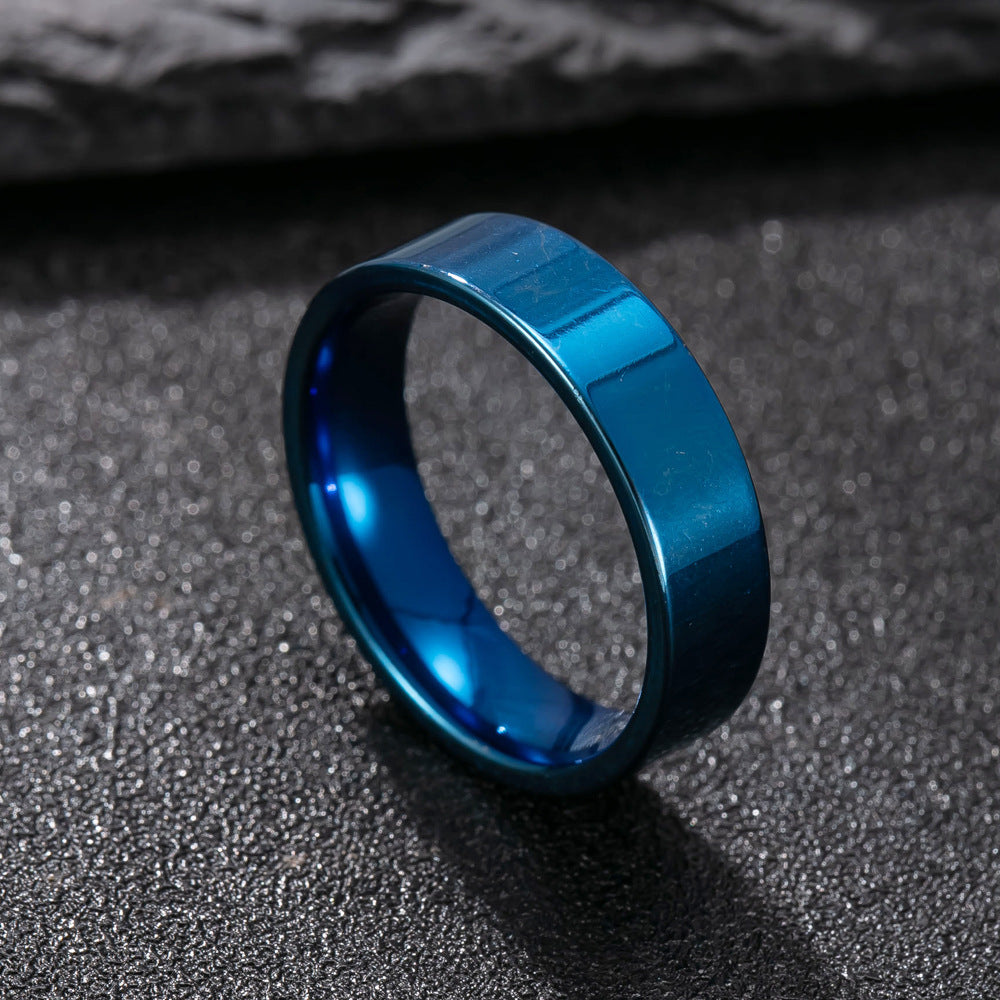 Simple Inner Ball Outer Flat Surface Couple Ring - 6mm Blue / No. 5 MegaBDM