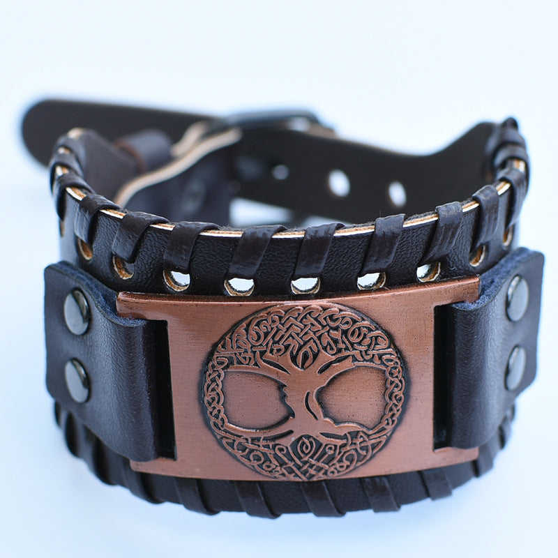 Men's Retro Viking Totem Leather Wolf Head Bear Claw Gossip Lucky Bracelet - 12 MegaBDM