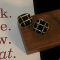 Needle Elegance Retro Fashion Female Personality Flocking Metal Plaid Square Earrings MegaBDM