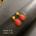 Women's Full Zirconium Drop Fashion Temperament Entry Lux Style Necklaces - Golden-Red Zirconium Water Drop Ear Studs MegaBDM