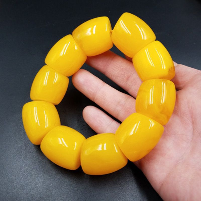 Beeswax Yellow Chicken Grease Color Barrel Beads Round Bracelet - About 25 * 28mm MegaBDM