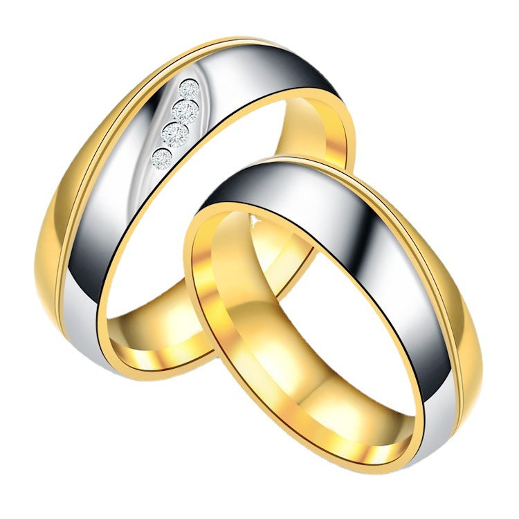 Two-tone Gold Titanium Steel Couple Korean Style Rings - with Diamonds / No. 12 MegaBDM