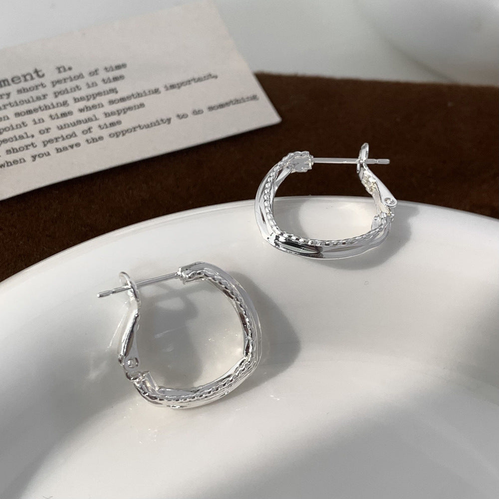 Simple Light Luxury High-grade Geometric Ear Niche Temperament Rings - Silver Earrings MegaBDM