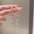 Zircon Butterfly Water Drop Ear Female Rings - 68# Silver Needle-Pink-Butterfly MegaBDM