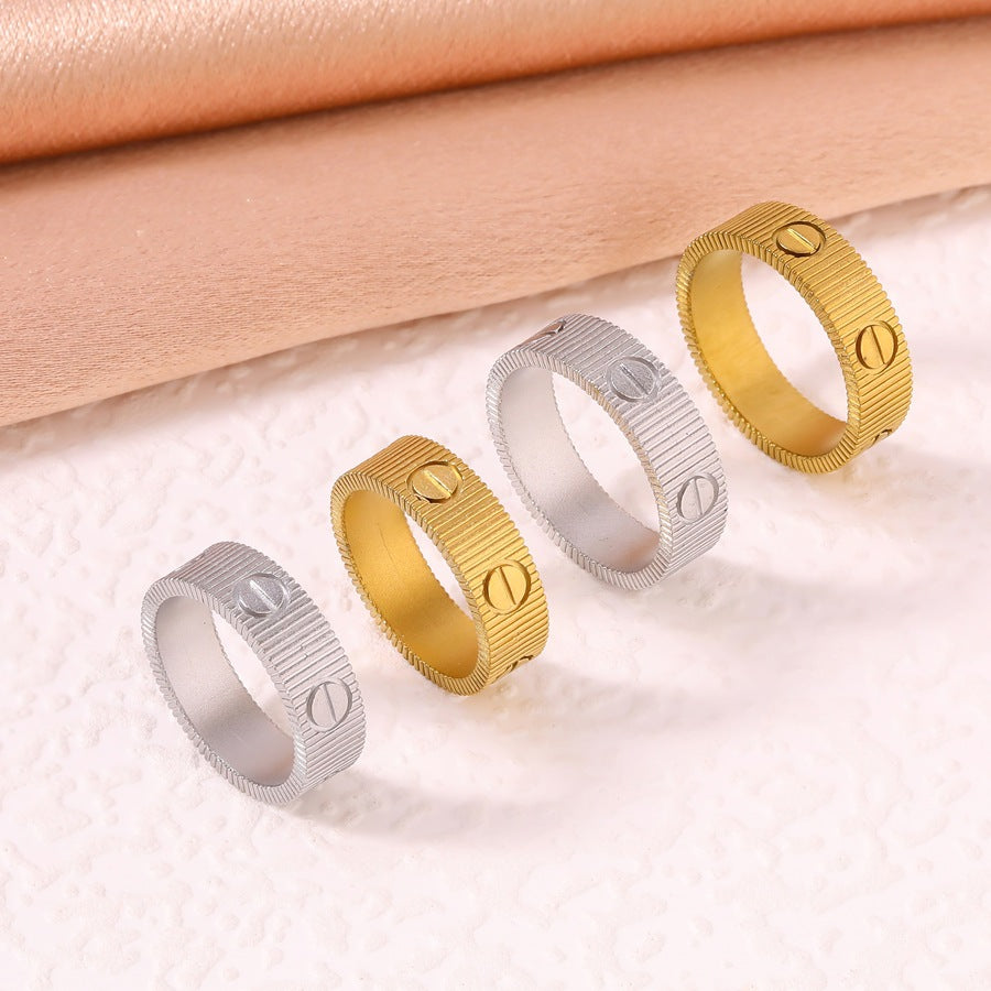 Women's & Men's Screw For Couple Simple Gear Pattern Stainless Rings MegaBDM
