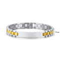 Women's & Men's Adjustable Titanium Steel Curved Can Carve Writing Stainless Gold Bracelet - Gold trim – 10mm wide [21 cm] MegaBDM