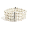 White Pearl Party Gift Rhinestone Inlaid Spacer Elastic Bracelets - Three-Layer Pearl Bracelet MegaBDM