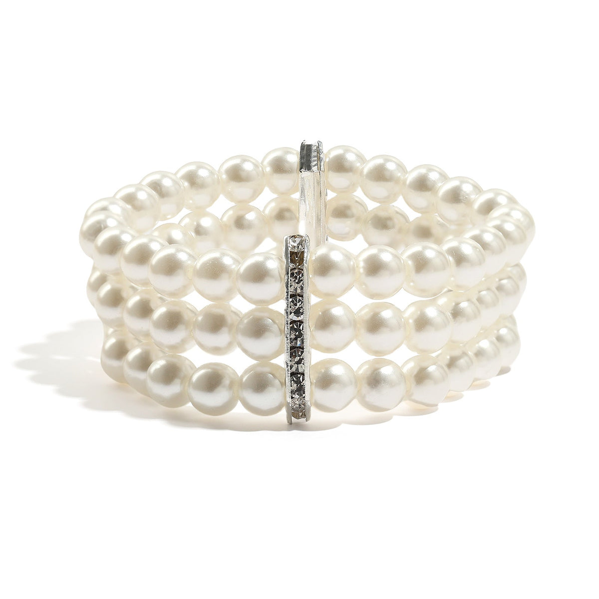 White Pearl Party Gift Rhinestone Inlaid Spacer Elastic Bracelets - Three-Layer Pearl Bracelet MegaBDM