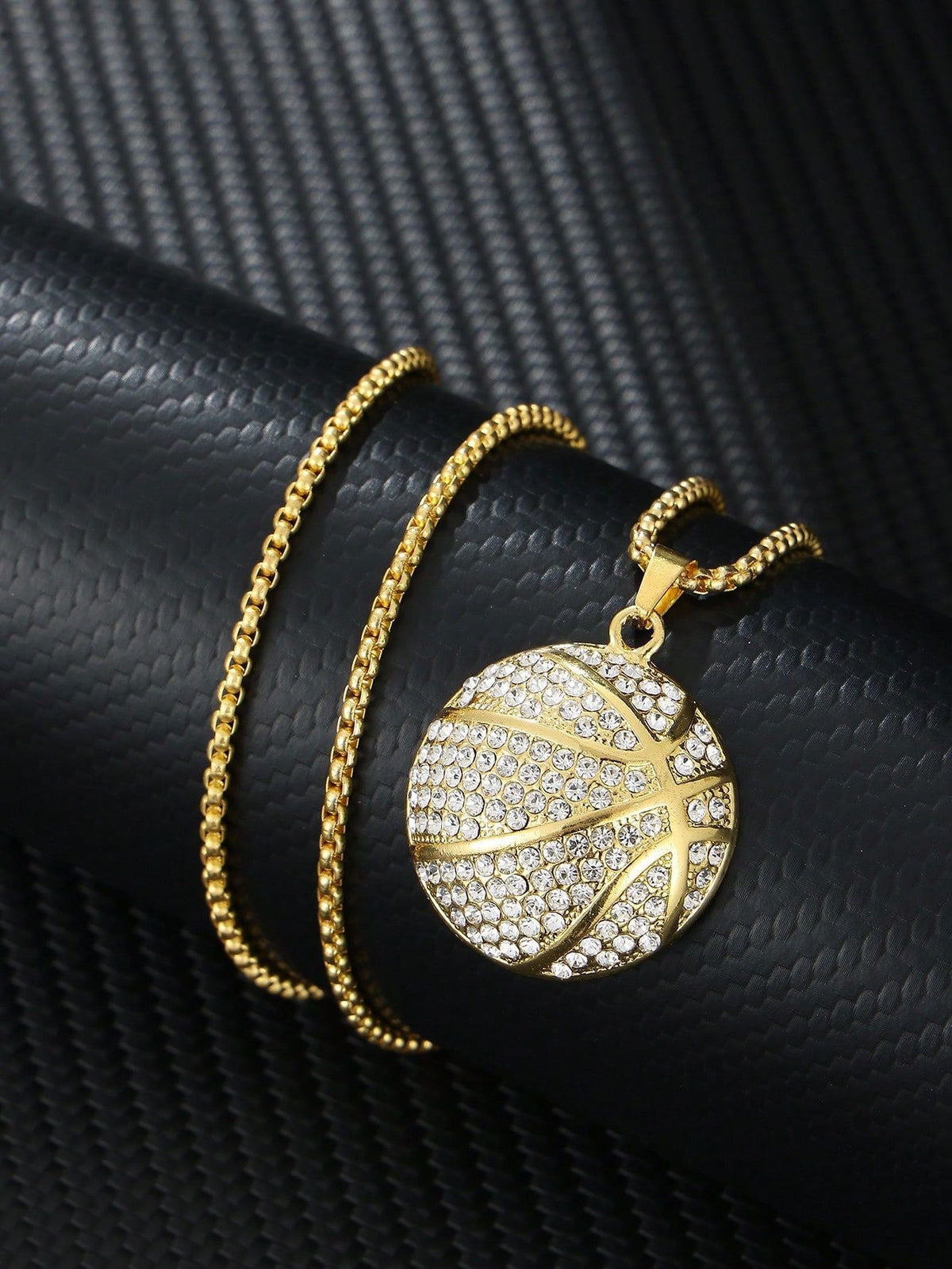 Cool Elegant Unique Alloy Kneeling Cute Pendants - Golden Diamond-Encrusted Basketball [Pendant Necklace] MegaBDM