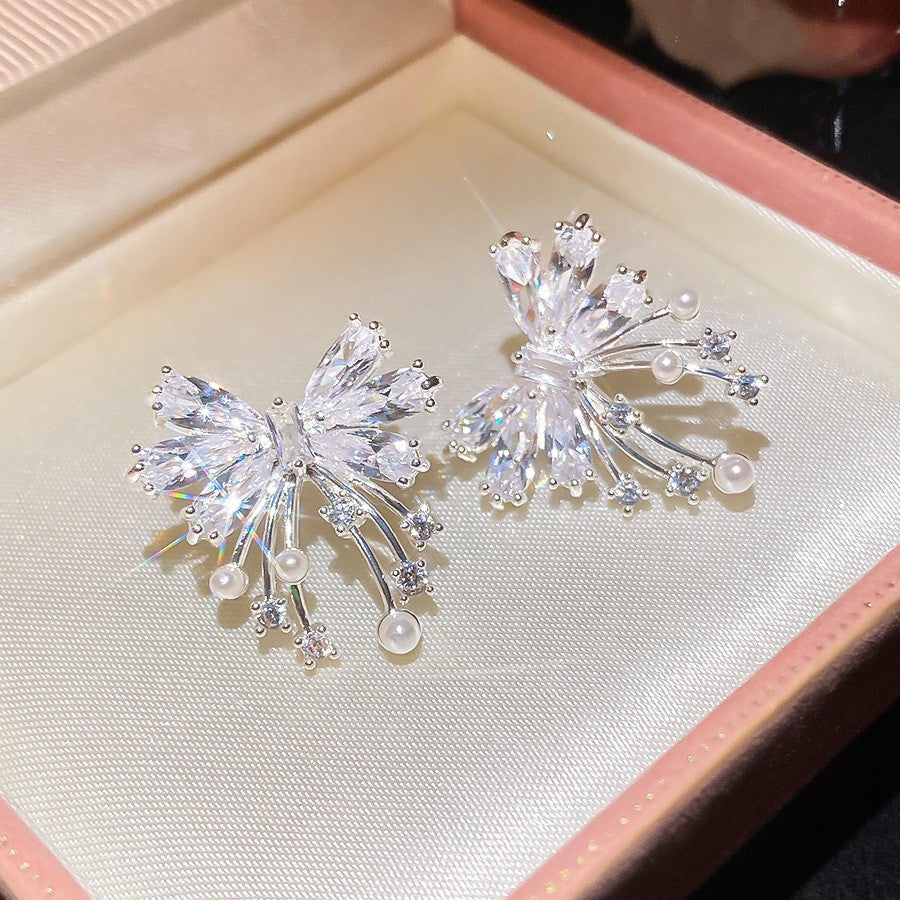 Women's Style Refined Zircon Flower Pearl Light Luxury High-grade Ear Earrings - 50# Silver Needle-Environmental Protection-Silver MegaBDM
