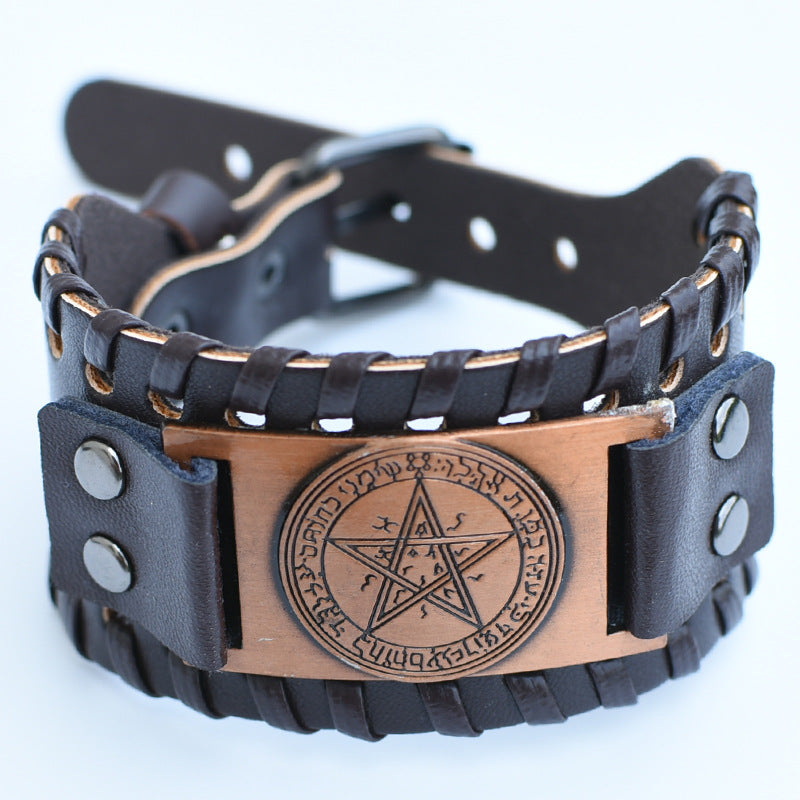 Men's Retro Viking Totem Leather Wolf Head Bear Claw Gossip Lucky Bracelet - 32 MegaBDM
