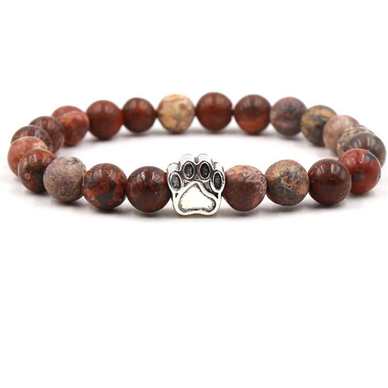 Holiday Gift Beaded Adjustable Foot Volcanic Rock Obsidian Turquoise Dog's Bracelets - Red Leopard Leather Dog's Paw Bracelet MegaBDM