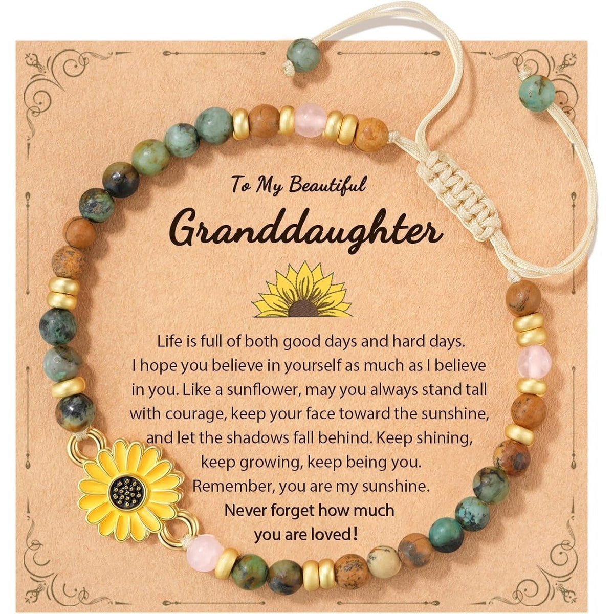 Stone Flower Woven Flat Knot Pastoral Style Gift Drawing African Bracelet - Sunflower Braided Bracelet Graddaughter Card MegaBDM