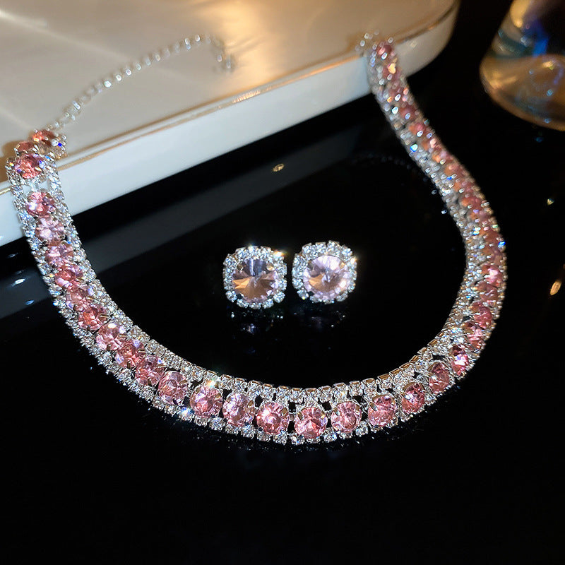 Palace Style Temperamental Minority Clavicle Chain Light Necklaces - 19# Necklace-Regular-Silver-Pink (Two-Piece Set) MegaBDM