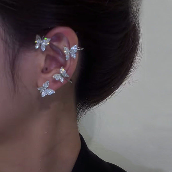 Zircon Butterfly Surrounding Adjustable Ear Female No Stud Earrings - Silver Right Ear MegaBDM